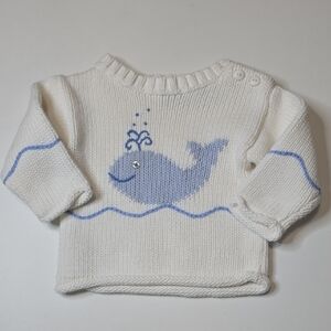 Hartstrings Baby White Sweater with Blue Whale Design